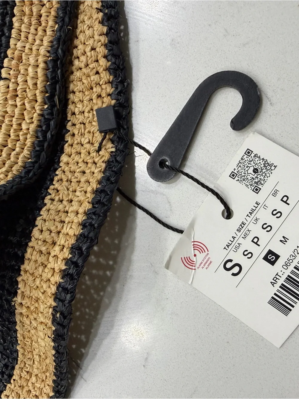 NWT Zara Striped Woven Raffia Bucket Hat - Black & Tan